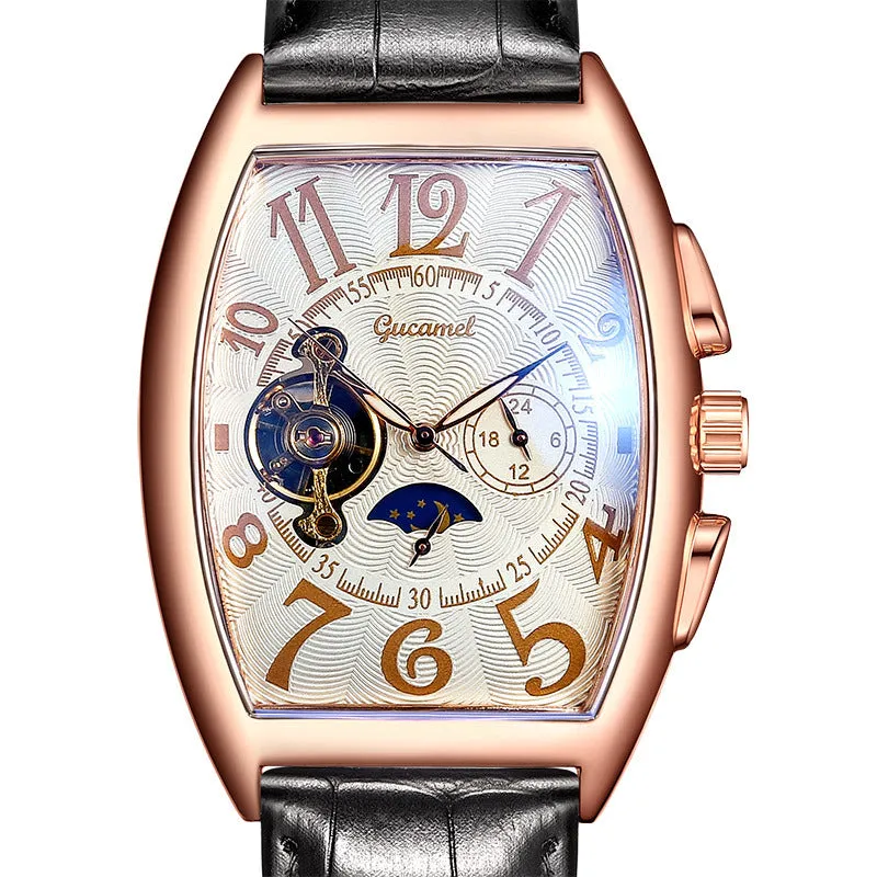 Men's Watch Tonneau Mechanical Men's Watch Wheel Automatic Hollowing Mechanical Watch