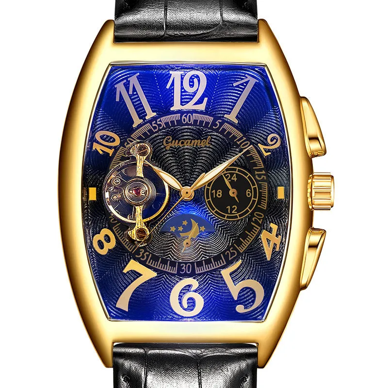 Men's Watch Tonneau Mechanical Men's Watch Wheel Automatic Hollowing Mechanical Watch