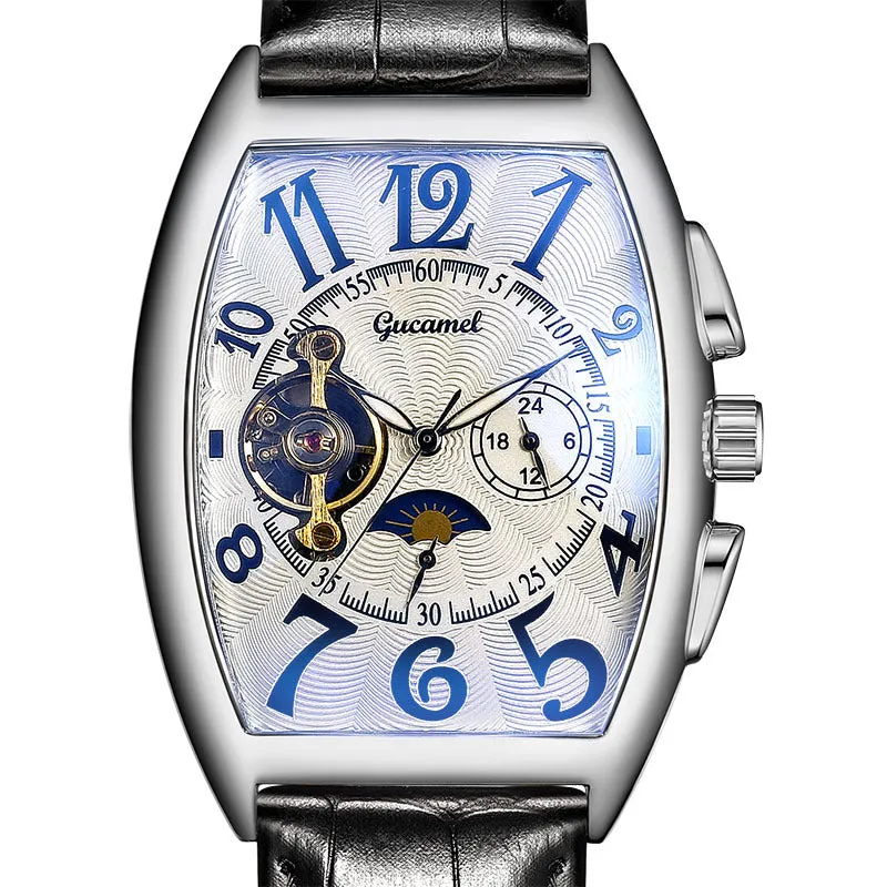 Men's Watch Tonneau Mechanical Men's Watch Wheel Automatic Hollowing Mechanical Watch