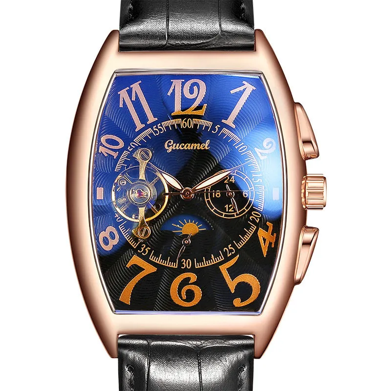 Men's Watch Tonneau Mechanical Men's Watch Wheel Automatic Hollowing Mechanical Watch