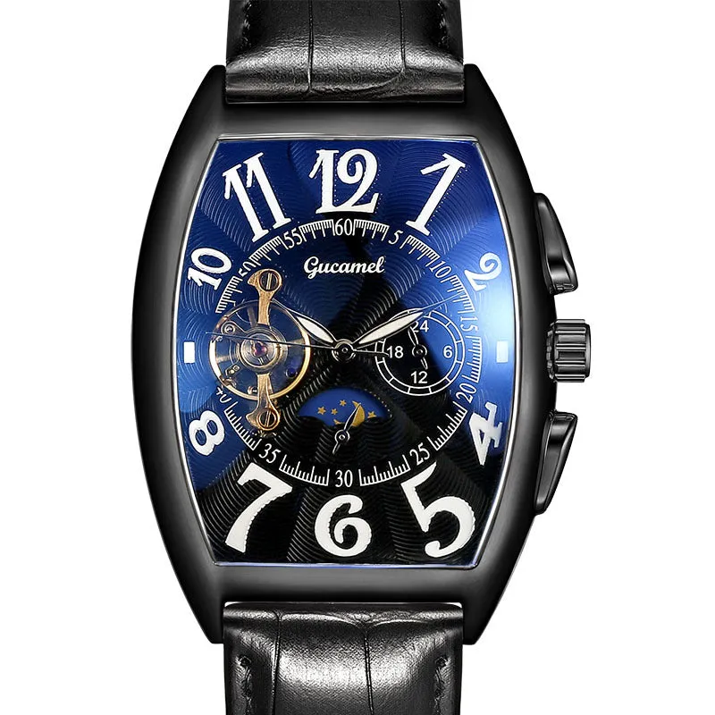 Men's Watch Tonneau Mechanical Men's Watch Wheel Automatic Hollowing Mechanical Watch