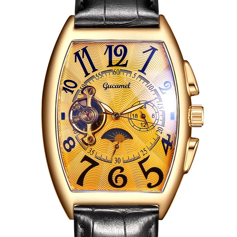 Men's Watch Tonneau Mechanical Men's Watch Wheel Automatic Hollowing Mechanical Watch