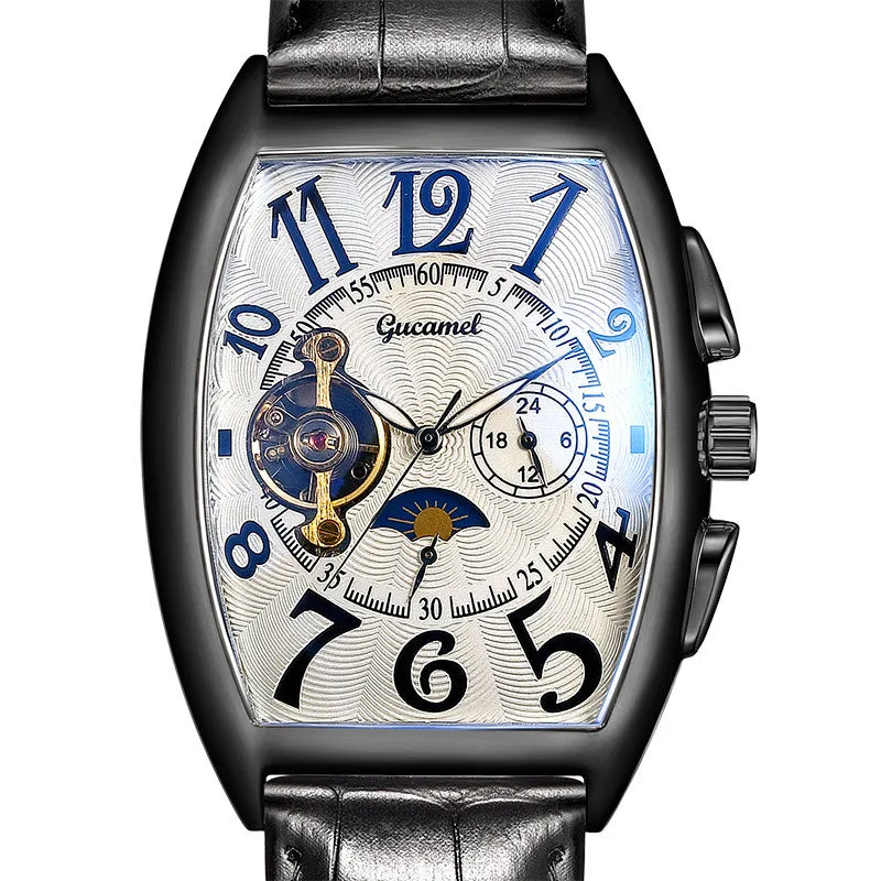 Men's Watch Tonneau Mechanical Men's Watch Wheel Automatic Hollowing Mechanical Watch