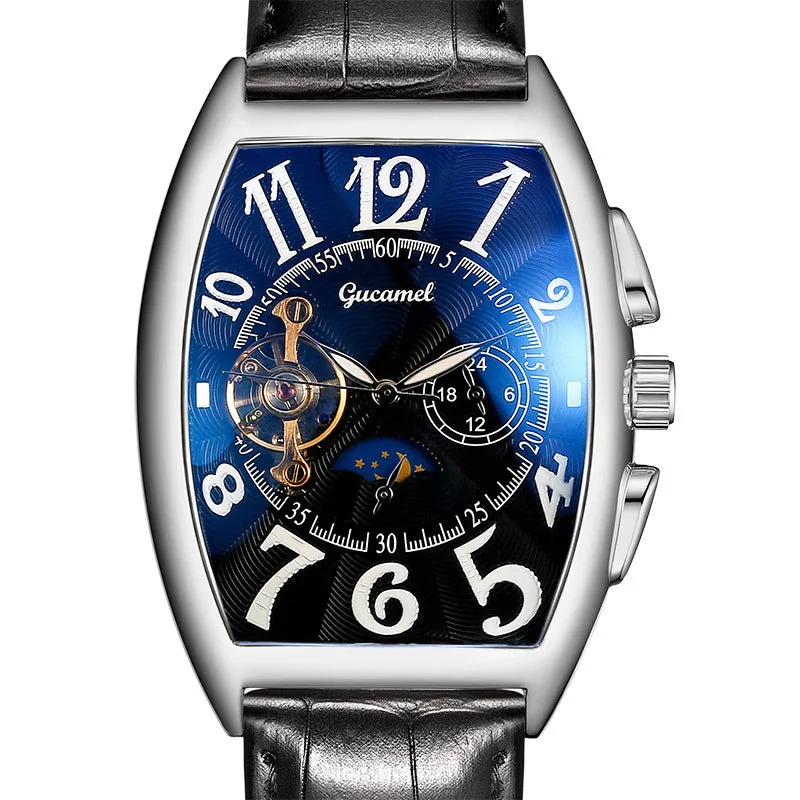 Men's Watch Tonneau Mechanical Men's Watch Wheel Automatic Hollowing Mechanical Watch