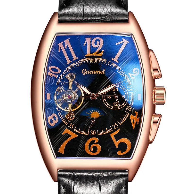 Men's Watch Tonneau Mechanical Men's Watch Wheel Automatic Hollowing Mechanical Watch