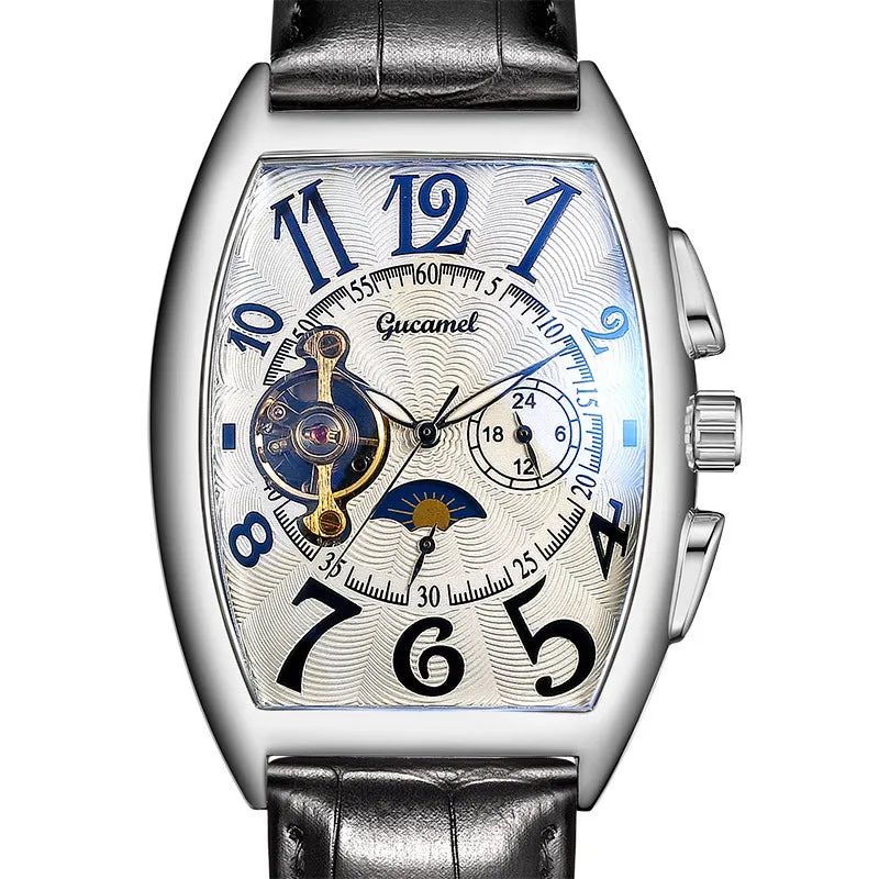 Men's Watch Tonneau Mechanical Men's Watch Wheel Automatic Hollowing Mechanical Watch