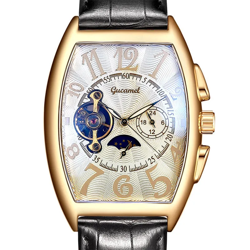 Men's Watch Tonneau Mechanical Men's Watch Wheel Automatic Hollowing Mechanical Watch