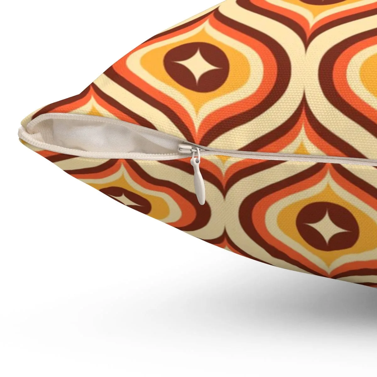 Mid Century Modern Pillows, Groovy 70's, Brown, Orange Yellow, Atomic Diamond, Retro MCM Home Decor Pillow Cushion And Insert