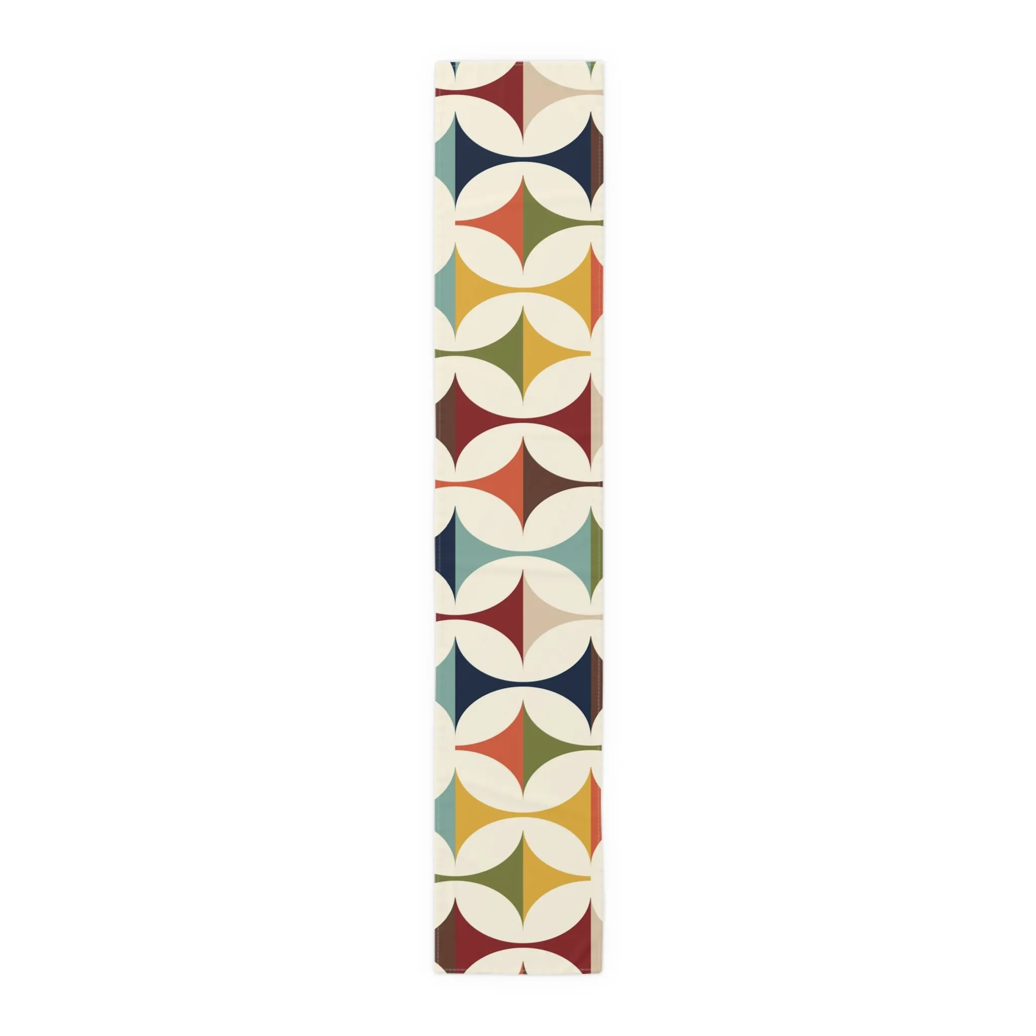 Mid Century Modern Table Runner, Retro Scandinavian Modern Danish Geometric Design, Green, Brown, Beige, Yellow, Teal, MCM