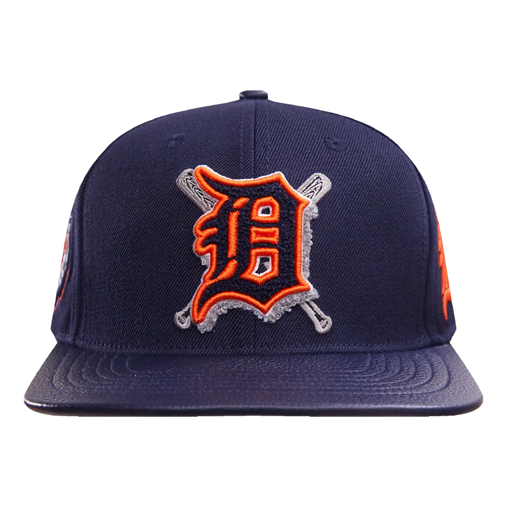 MLB DETROIT TIGERS MASHUP UNISEX WOOL LEATHER STRAPBACK HAT (MIDNIGHT NAVY)