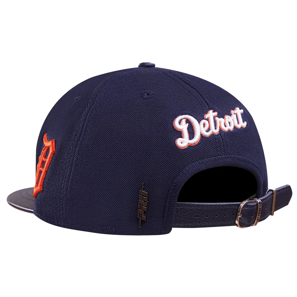 MLB DETROIT TIGERS MASHUP UNISEX WOOL LEATHER STRAPBACK HAT (MIDNIGHT NAVY)