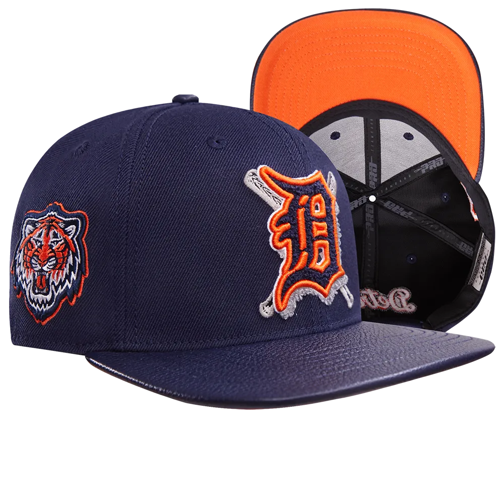 MLB DETROIT TIGERS MASHUP UNISEX WOOL LEATHER STRAPBACK HAT (MIDNIGHT NAVY)