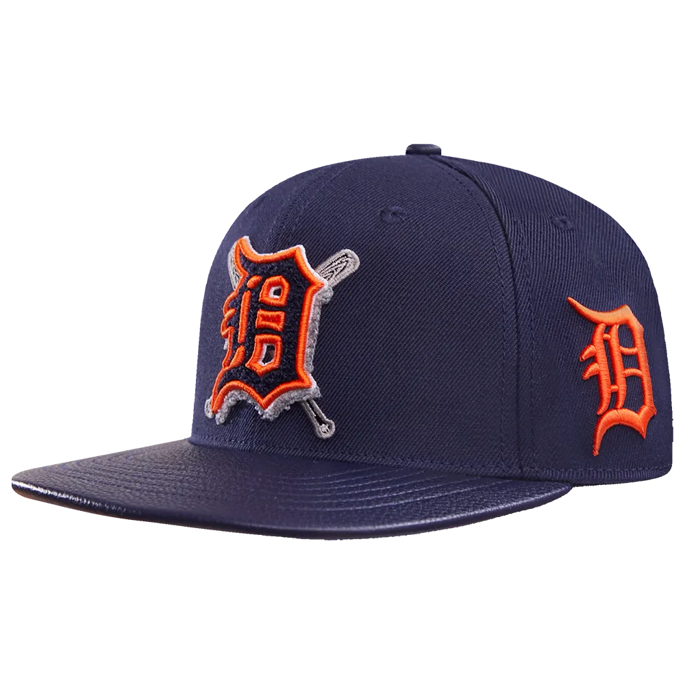 MLB DETROIT TIGERS MASHUP UNISEX WOOL LEATHER STRAPBACK HAT (MIDNIGHT NAVY)