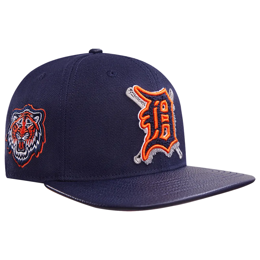MLB DETROIT TIGERS MASHUP UNISEX WOOL LEATHER STRAPBACK HAT (MIDNIGHT NAVY)