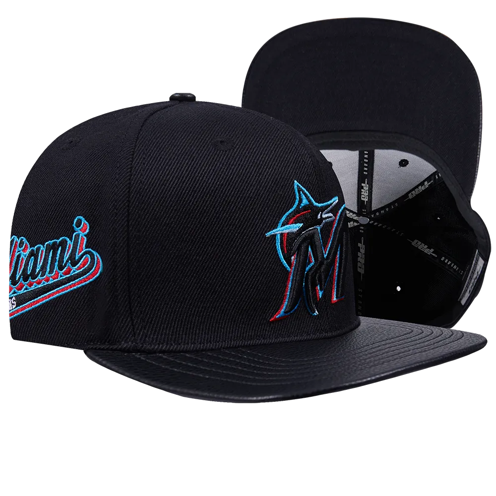 MLB MIAMI MARLINS SCRIPT TAIL WOOL STRAPBACK (BLACK)
