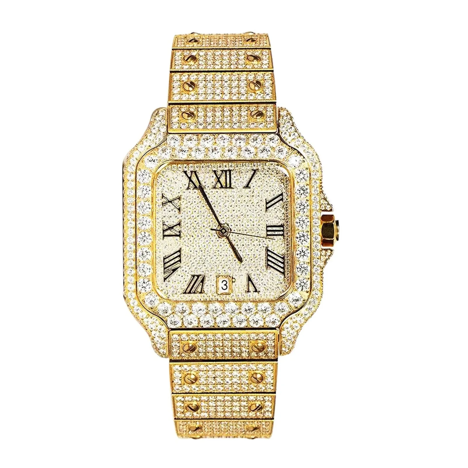 Moissanite Diamond Gold Tone Watch Automatic Stainless Steel Designer