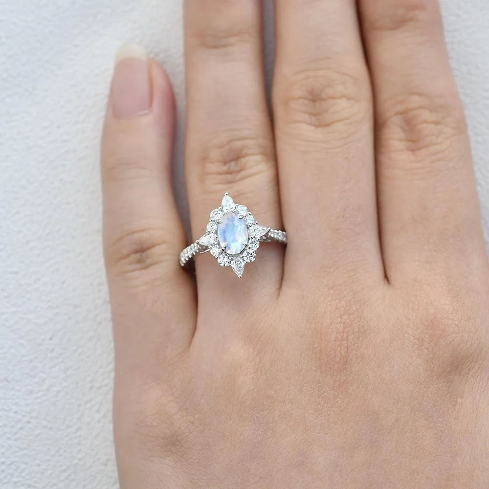 Moonstone & Moissanite Inspired Halo Ring