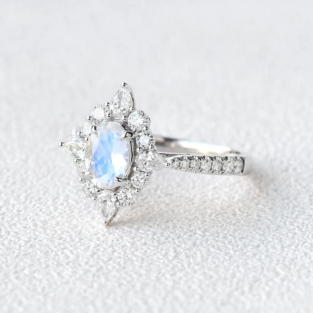 Moonstone & Moissanite Inspired Halo Ring