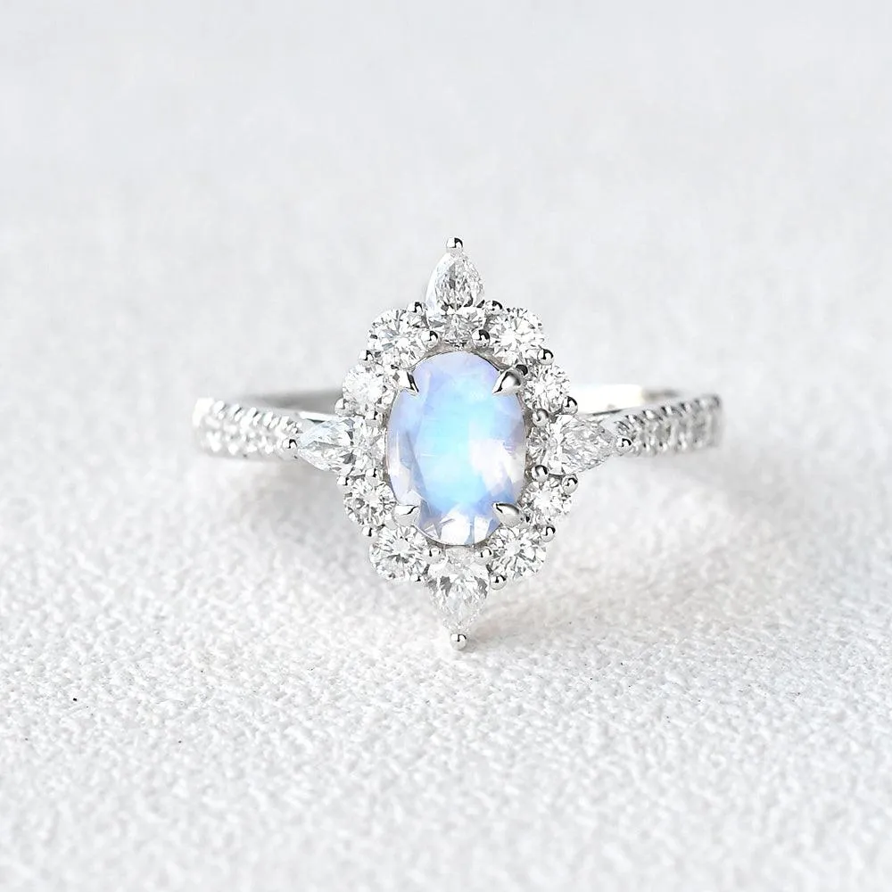 Moonstone & Moissanite Inspired Halo Ring
