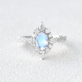 Moonstone & Moissanite Inspired Halo Ring