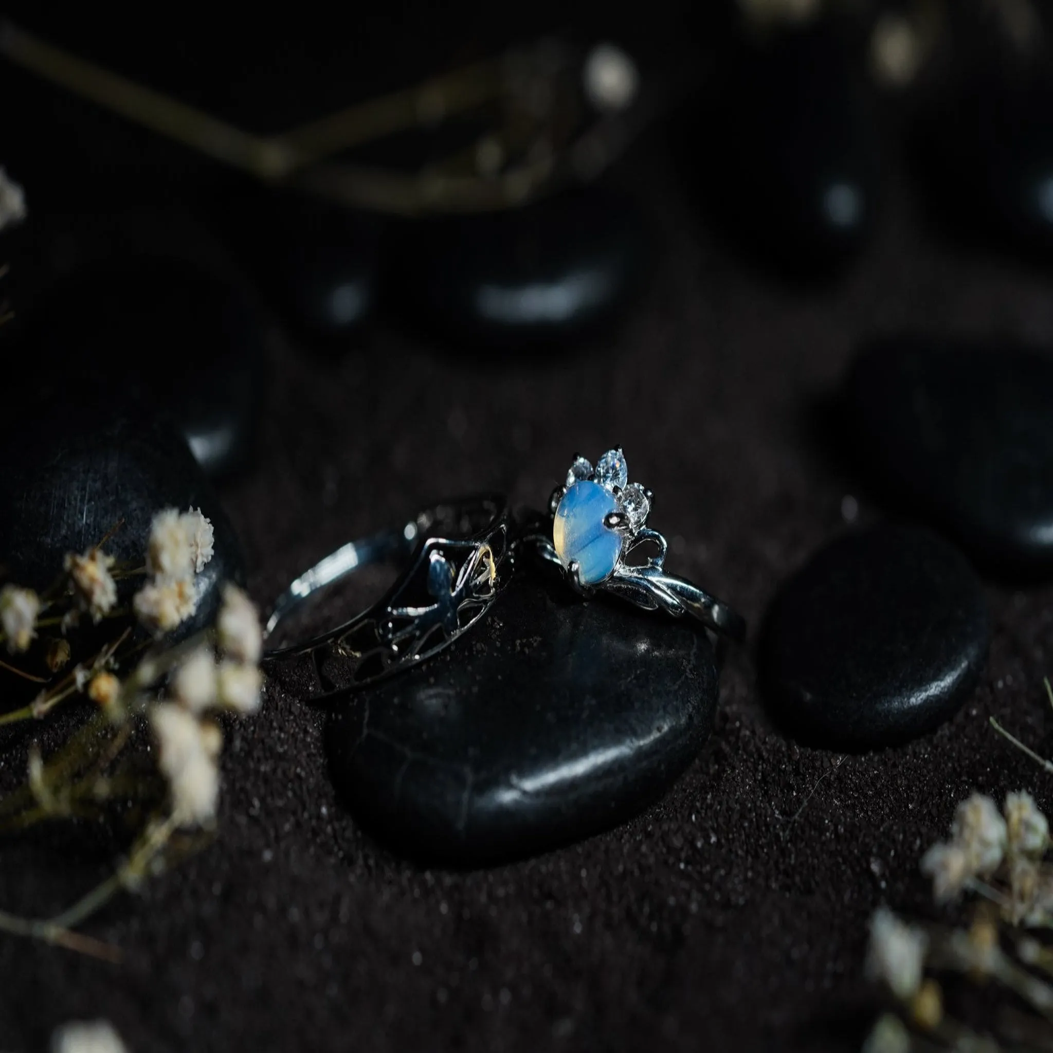 Moonstone majesty adjustable couple ring