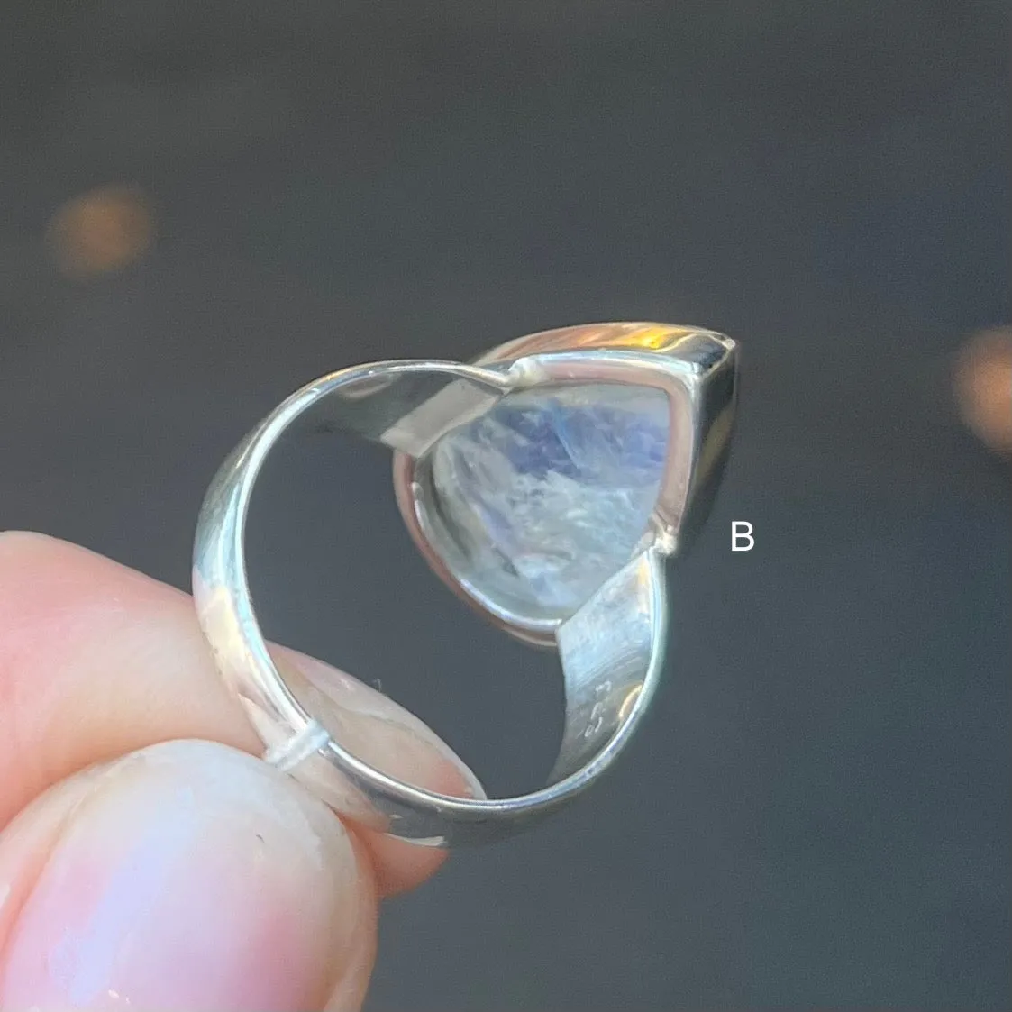 Moonstone Rings, Teardrop Cabochon, 925 Sterling Silver, AG