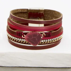 Multistrand PU cuff with semi precious quartz feature