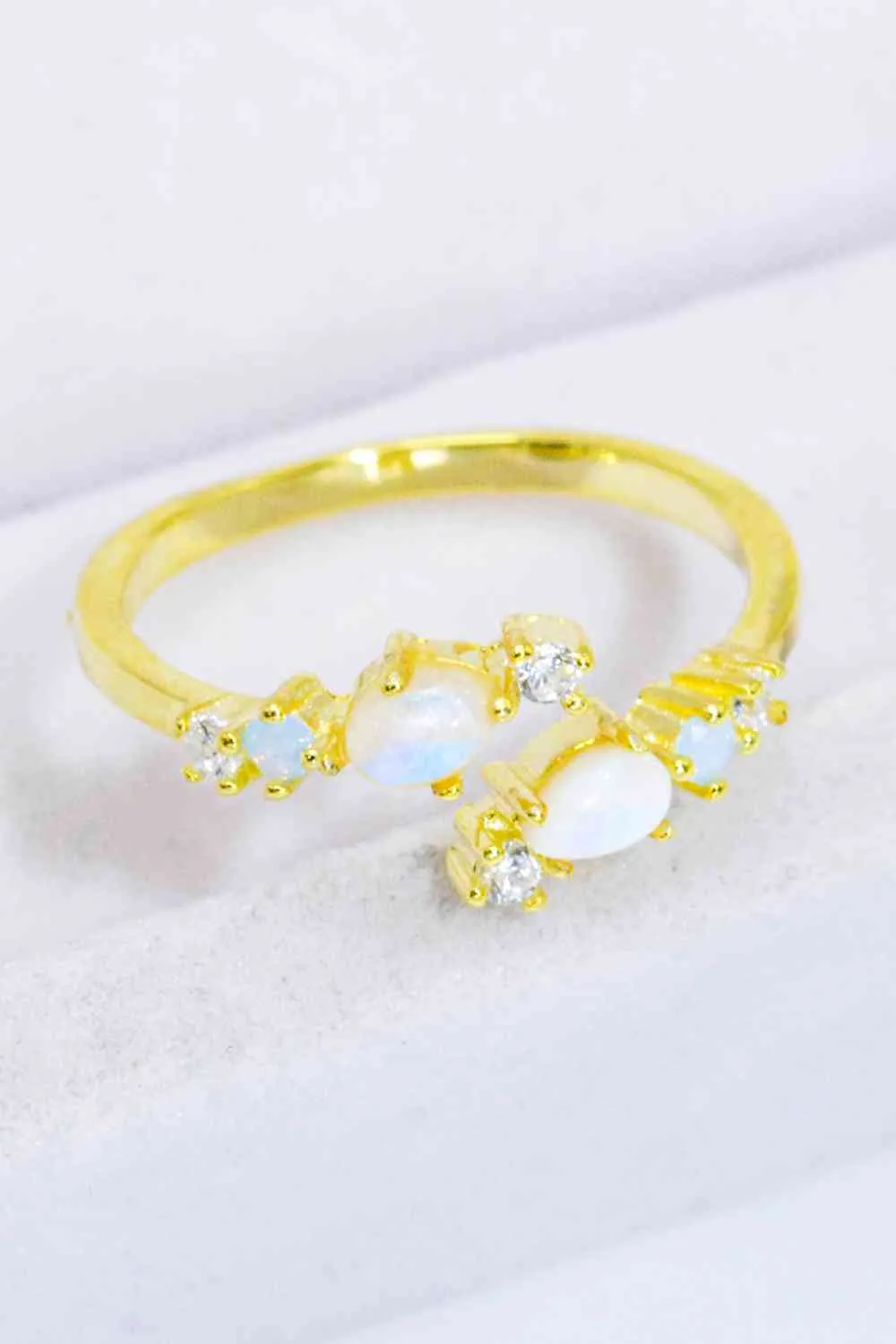 Natural Moonstone and Zircon Open Ring