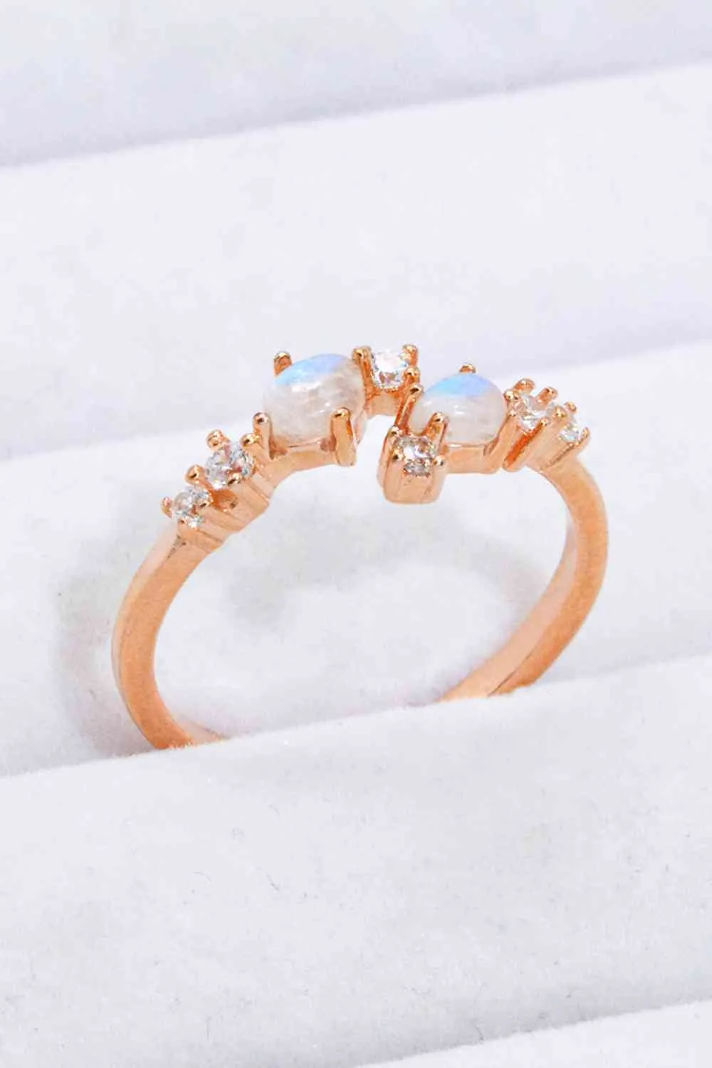 Natural Moonstone and Zircon Open Ring