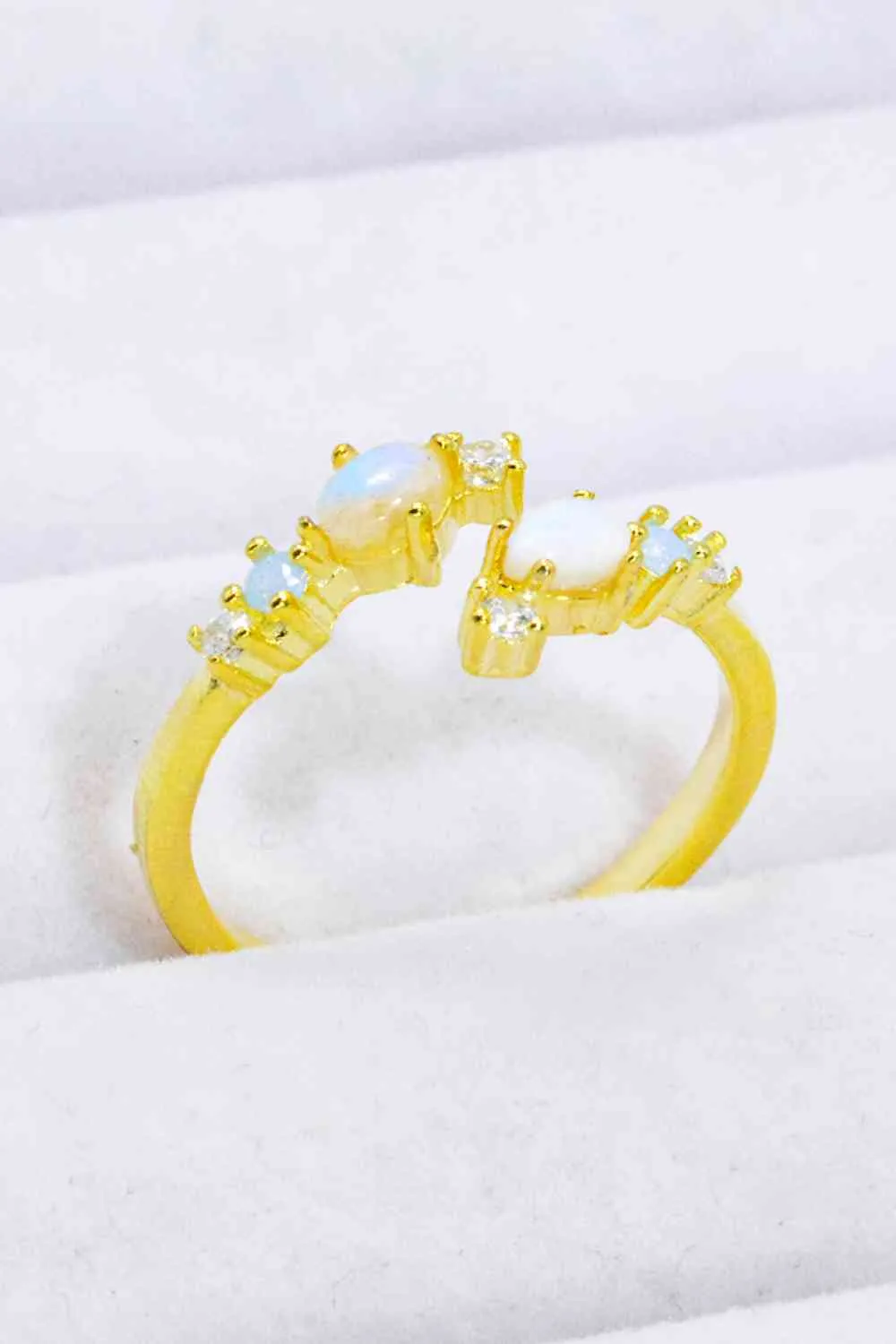 Natural Moonstone and Zircon Open Ring