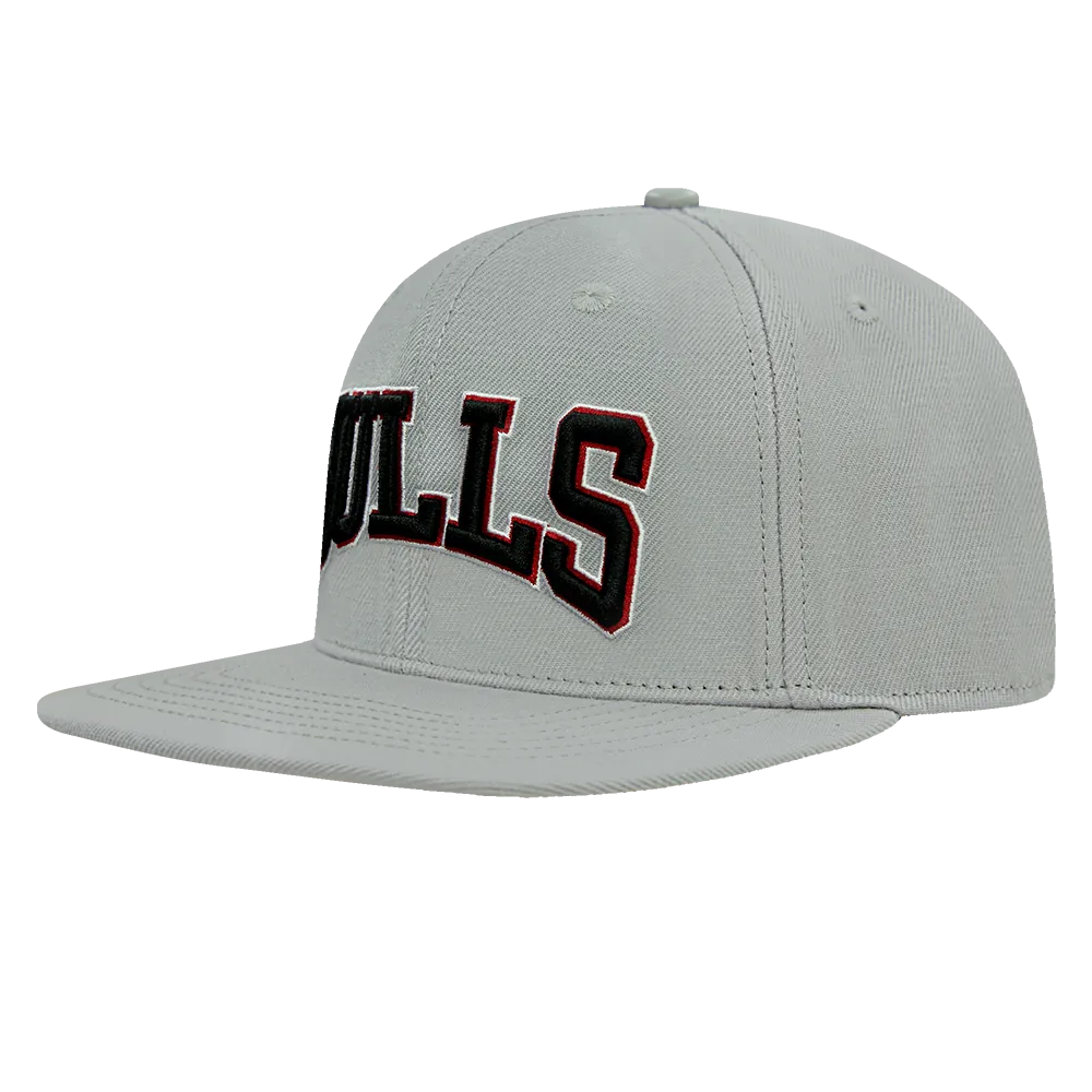 NBA CHICAGO BULLS CREST EMBLEM UNISEX WORDMARK WOOL SNAPBACK HAT (GRAY)