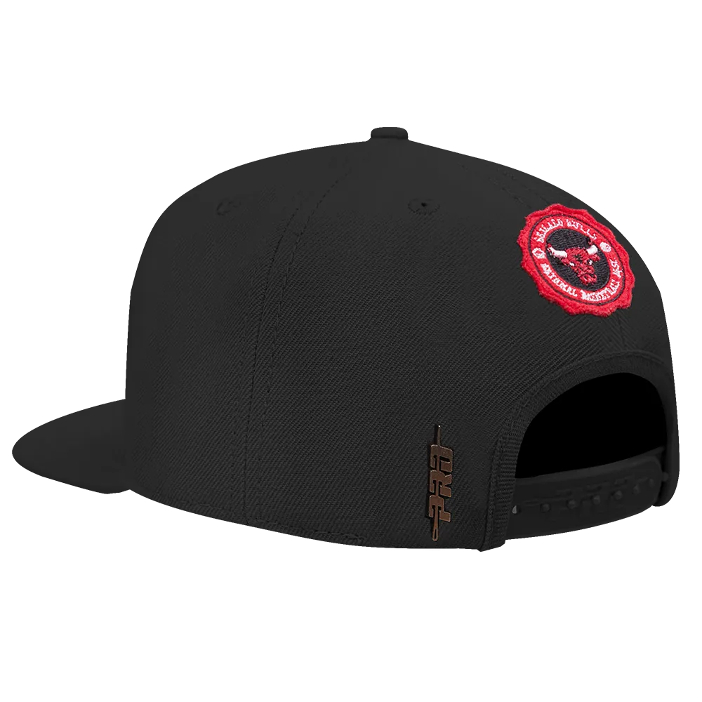 NBA CHICAGO BULLS CREST EMBLEM WORDMARK WOOL SNAPBACK HAT (BLACK)