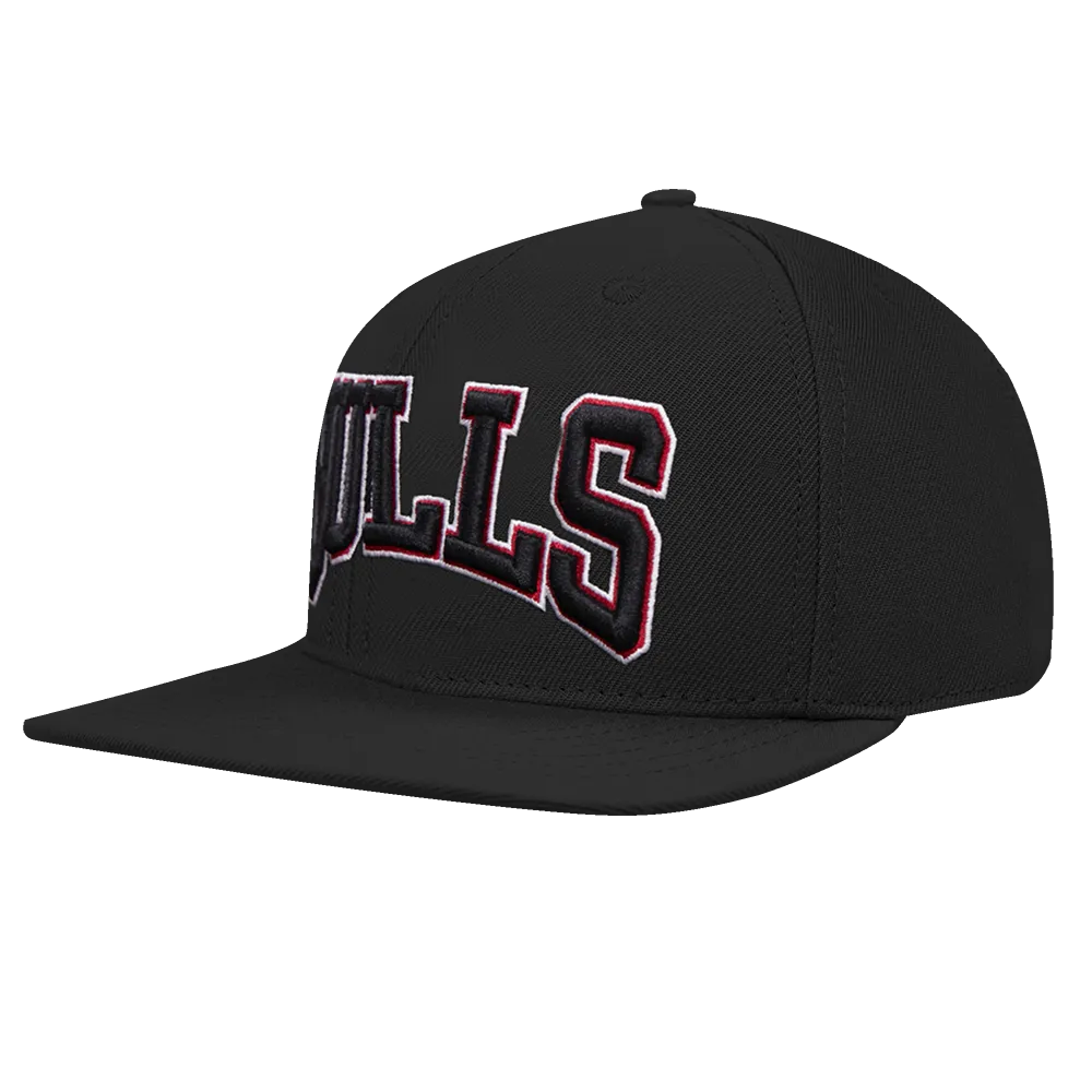 NBA CHICAGO BULLS CREST EMBLEM WORDMARK WOOL SNAPBACK HAT (BLACK)