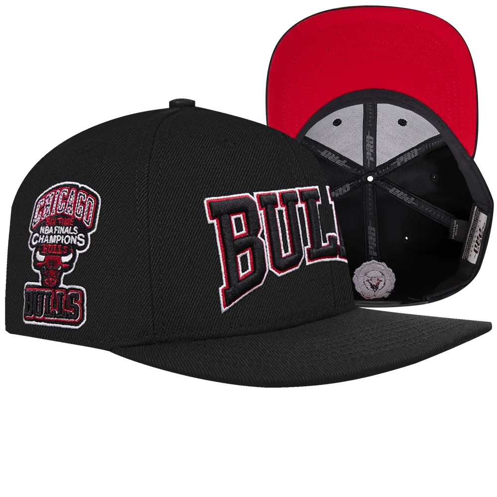 NBA CHICAGO BULLS CREST EMBLEM WORDMARK WOOL SNAPBACK HAT (BLACK)