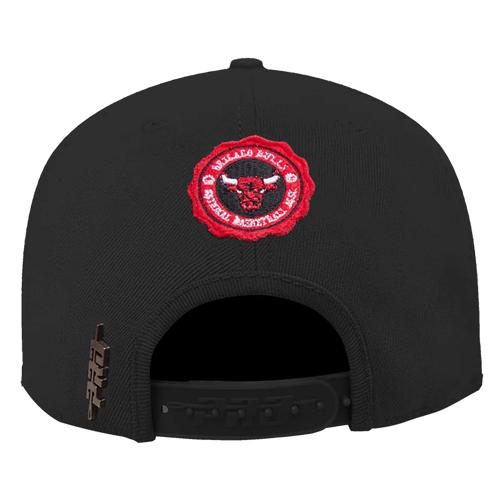 NBA CHICAGO BULLS CREST EMBLEM WORDMARK WOOL SNAPBACK HAT (BLACK)