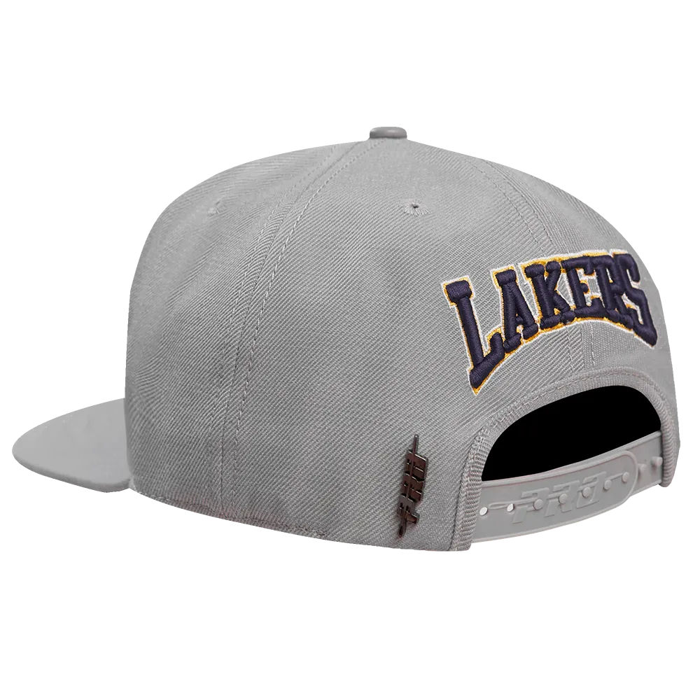 NBA LOS ANGELES LAKERS CREST EMBLEM UNISEX WOOL SNAPBACK HAT (GRAY)