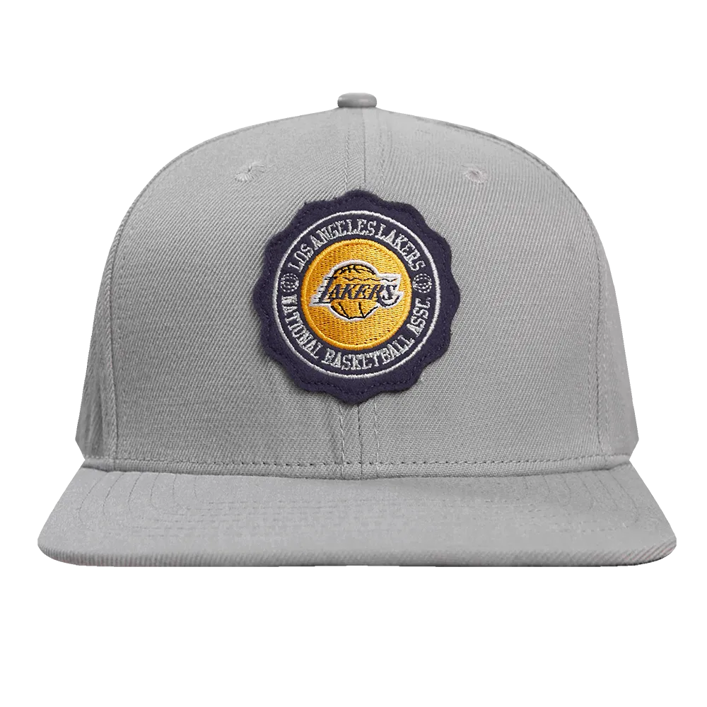 NBA LOS ANGELES LAKERS CREST EMBLEM UNISEX WOOL SNAPBACK HAT (GRAY)