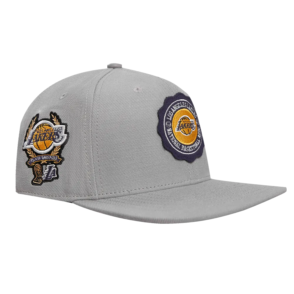 NBA LOS ANGELES LAKERS CREST EMBLEM UNISEX WOOL SNAPBACK HAT (GRAY)