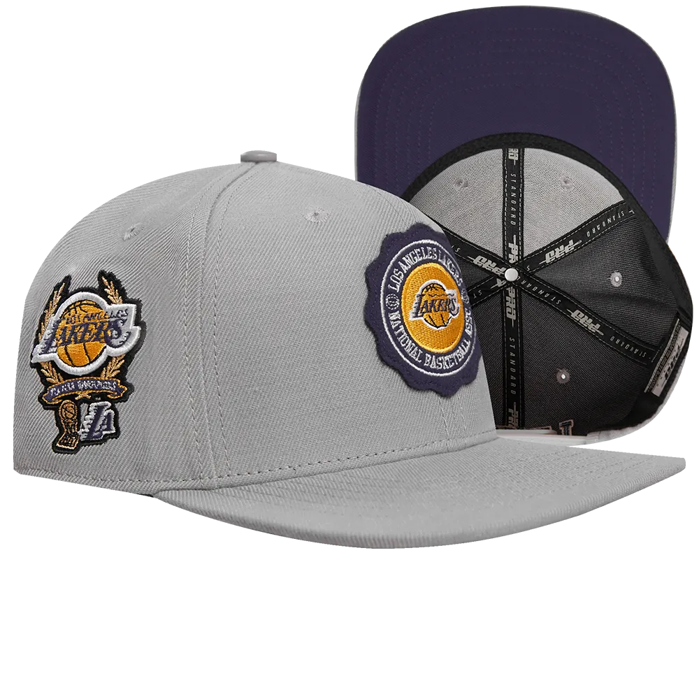 NBA LOS ANGELES LAKERS CREST EMBLEM UNISEX WOOL SNAPBACK HAT (GRAY)