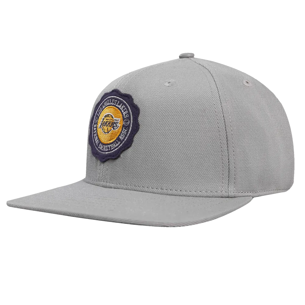 NBA LOS ANGELES LAKERS CREST EMBLEM UNISEX WOOL SNAPBACK HAT (GRAY)