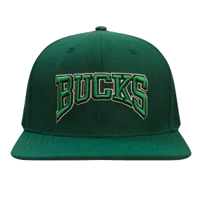 NBA MILWAUKEE BUCKS CREST EMBLEM UNISEX WORDMARK WOOL SNAPBACK HAT (FOREST GREEN)