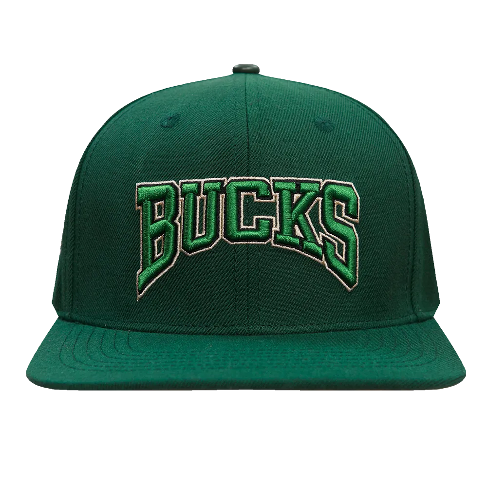 NBA MILWAUKEE BUCKS CREST EMBLEM UNISEX WORDMARK WOOL SNAPBACK HAT (FOREST GREEN)