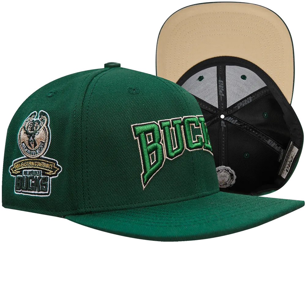 NBA MILWAUKEE BUCKS CREST EMBLEM UNISEX WORDMARK WOOL SNAPBACK HAT (FOREST GREEN)