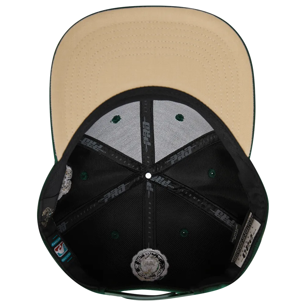NBA MILWAUKEE BUCKS CREST EMBLEM UNISEX WORDMARK WOOL SNAPBACK HAT (FOREST GREEN)