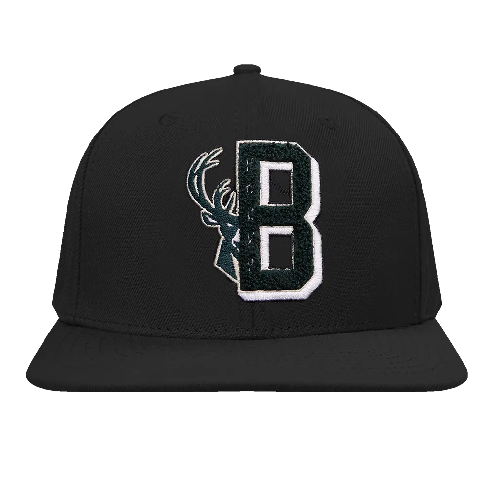 NBA MILWAUKEE BUCKS MASHUP UNISEX WOOL SNAPBACK HAT (BLACK)