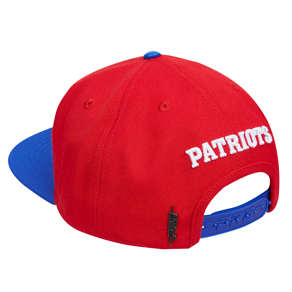 NEW ENGLAND PATRIOTS MULTI LOGO WOOL SNAPBACK HAT (RED/ROYAL BLUE)