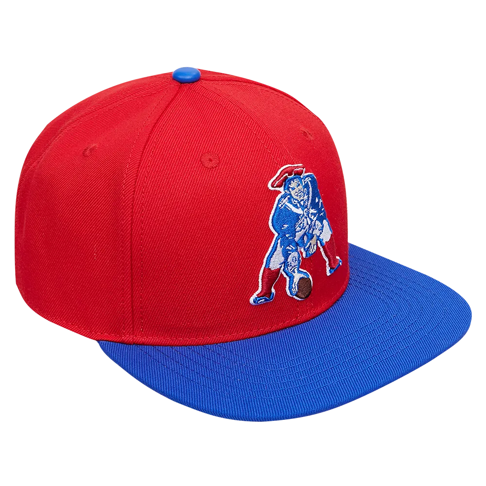 NEW ENGLAND PATRIOTS MULTI LOGO WOOL SNAPBACK HAT (RED/ROYAL BLUE)
