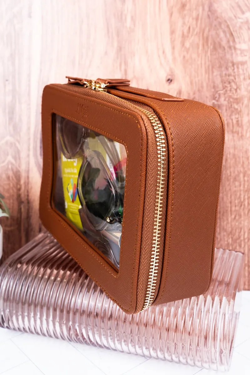NGIL Clear The Way Brown Faux Leather Toiletry Case