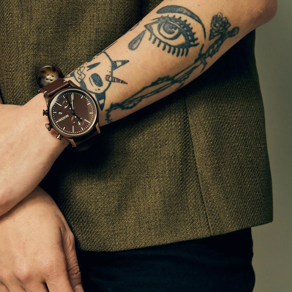 Nixon Station Chrono Watch - Chocolate/Cappuccino/Brown