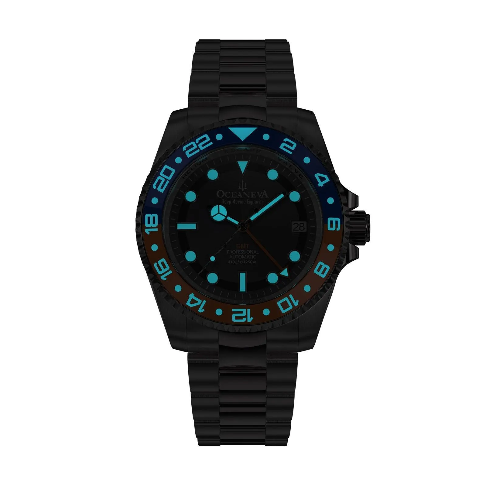 Oceaneva Men's GMT Automatic Deep Marine Explorer 1250M Pro Diver Blue Orange Bezel Watch